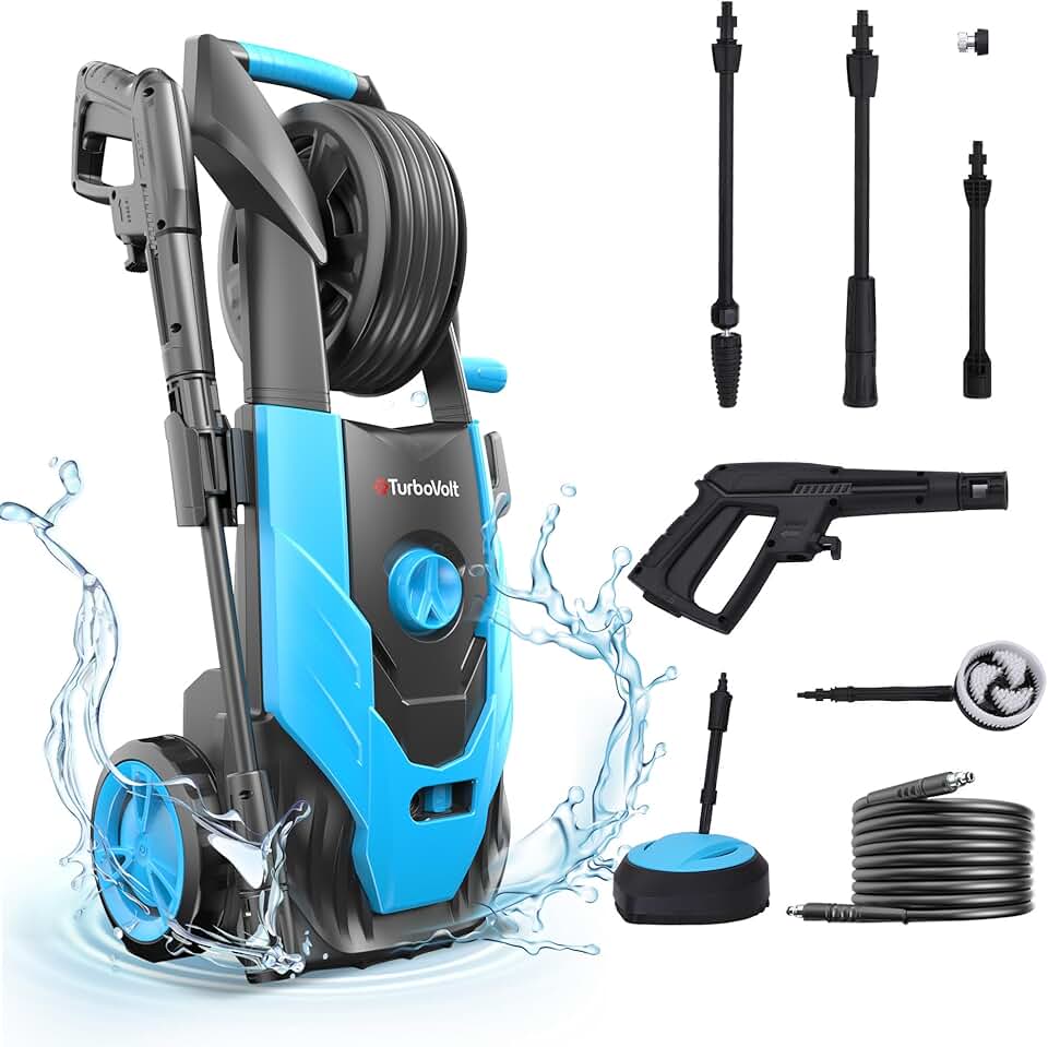 Electric Pressure Washer, 2100PSI Max 1.85 GPM Power Washer with Adjustable 360° Rotating Pressure Nozzle, Foam Cannon and 2pcs Surface Cleaner Attachment for Car Washing, Fence Cleaning, Patio Garden