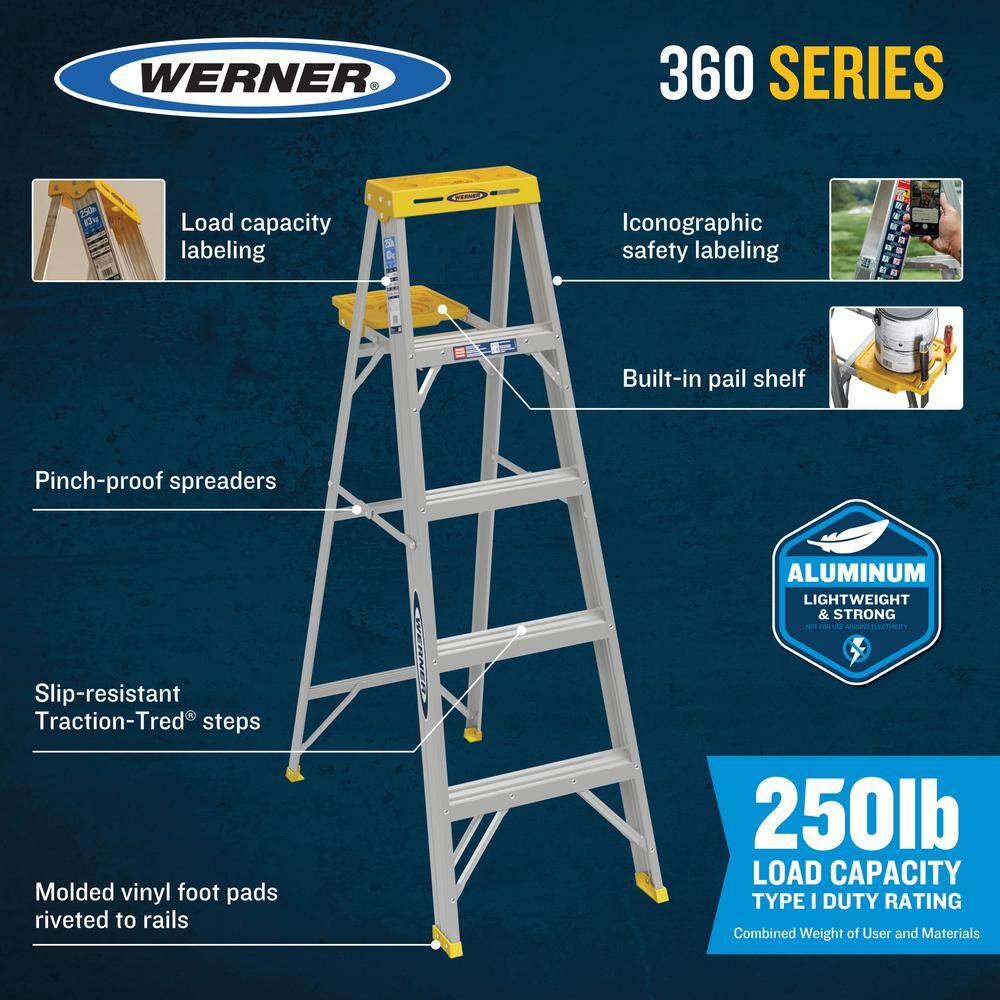 WERNER 368 8 ft. Aluminum Step Ladder with 250 lb. Load Capacity Type I Duty Rating