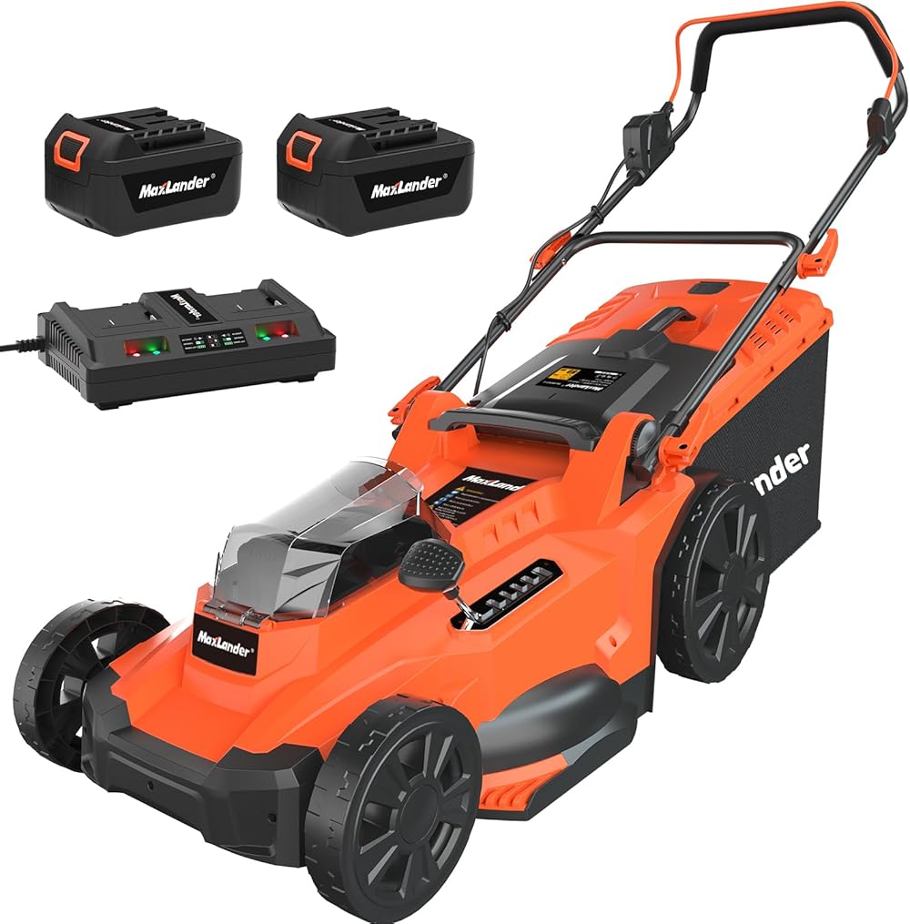Maxlander Lawn Mower, 17Inch Electric Lawn Mower Cordless, 40V 2-in-1 Battery Powered Lawn Mower with Brushless Motor, 6-Position Height Adjustment, Includes 2 x 4.0Ah Batteries and Dual Port Charger