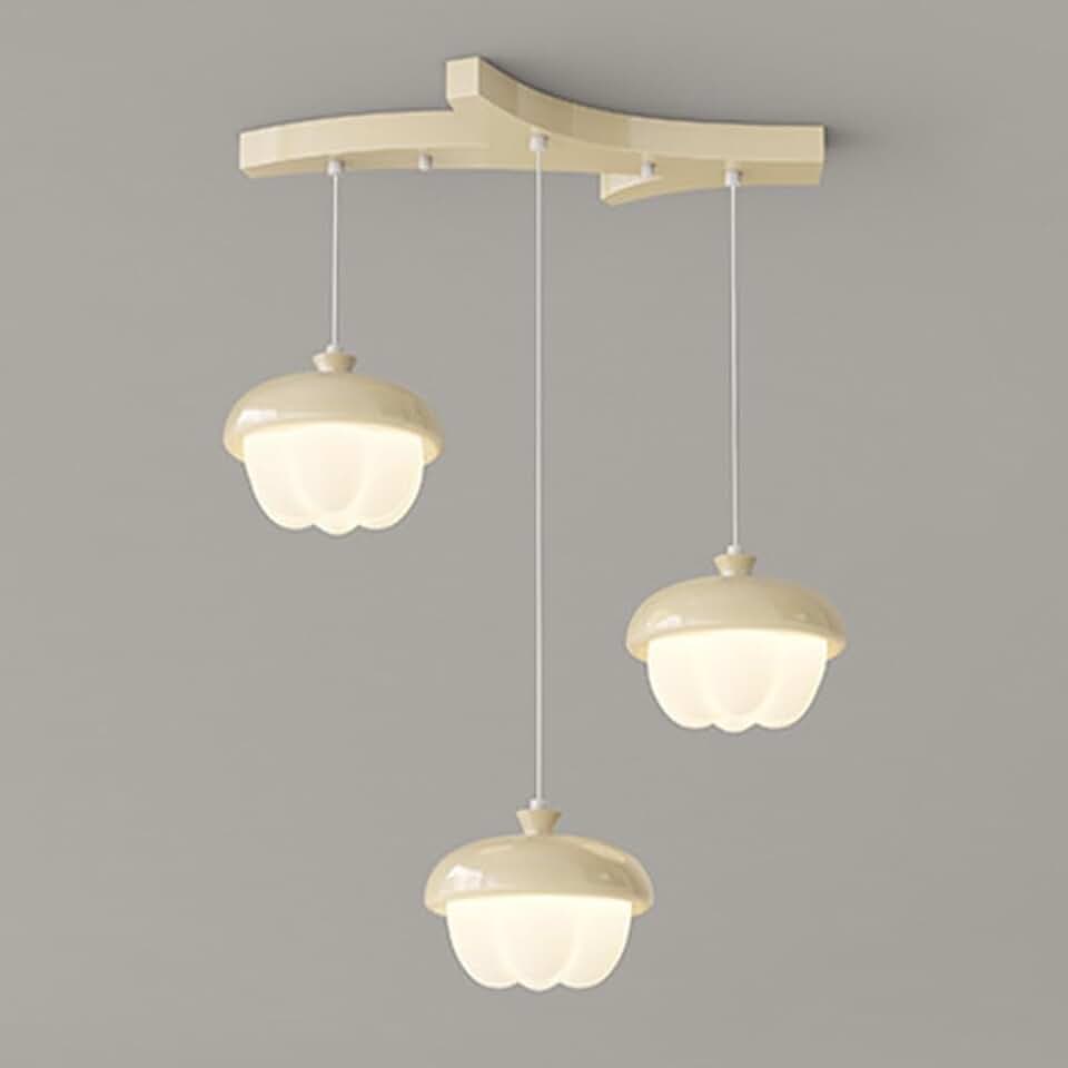 LED Pendant Light Dimmable Hanging Light, Adjustable Height Hanging Chandelier Cream Pendant Light Fixture, Dining Room Kitchen Island Bedroom Hanging Lamps with Acrylic Shade