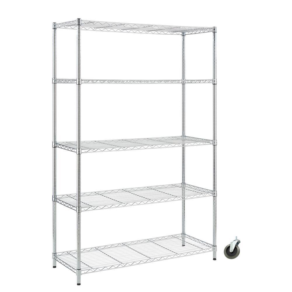 HDX HD1848-5LHCCPS 5-Tier Steel Wire Shelving Unit with Casters in Chrome (48 in. W x 72 in. H x 18 in. D)