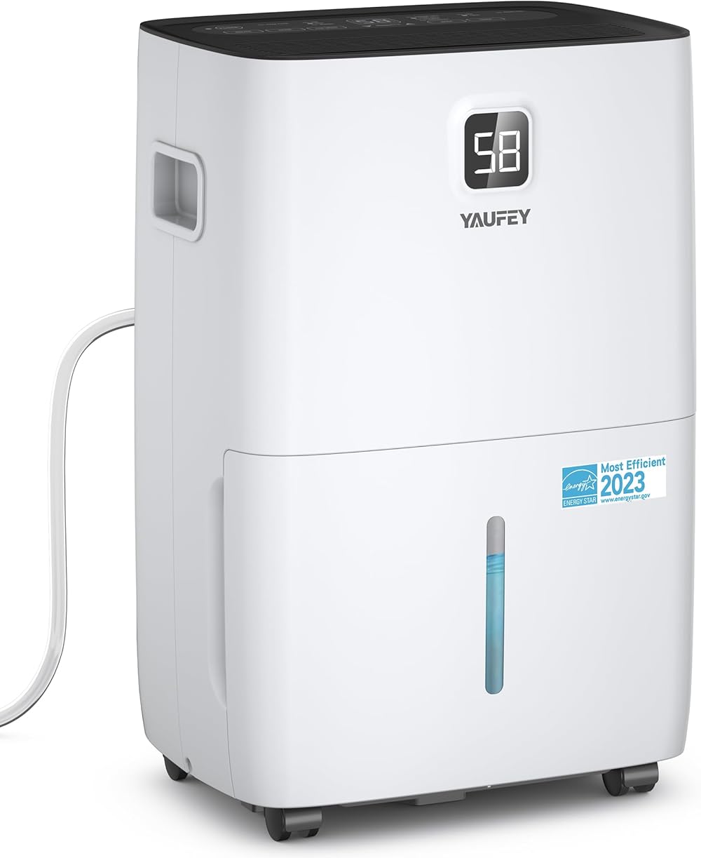 Yaufey 80 Pints Most Efficient Energy Star Dehumidifier for Home, Basement and Room up to 5000 Sq. Ft., with Drain Hose, Timer, Intelligent Humidity Control and Large Water Tank