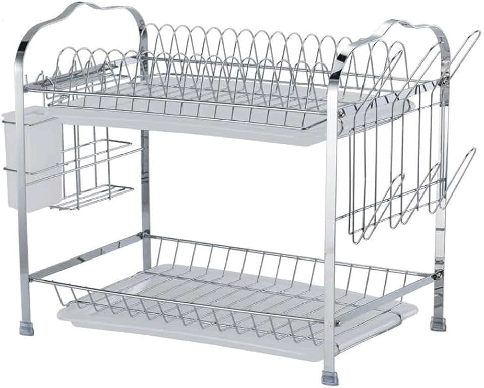 Dish Rack Kitchen Counter Dish Organizer Rack with Drainboard and Utensil Holders Dish Drainer