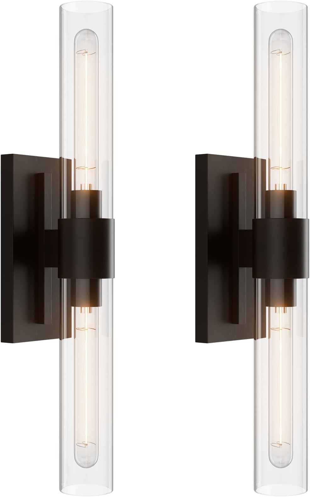 YUYI Modern Black sconces Wall Decor Set of 2, Bathroom Light with Clear Glass Shade, Indoor Vanity Light for Mirror, Living Room, Bedroom, Hallway, Fireplace, Staircase(Including Bulb)