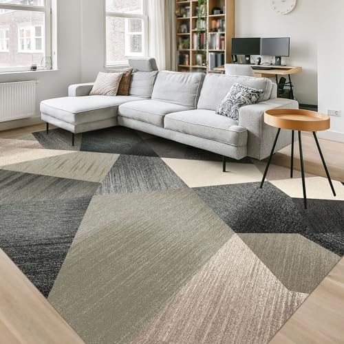 HOMFINE Washable Modern Area Rug - Geometry Style 9x12 Rugs for Bedroom, Living Room, Machine Washable Rug Soft Non Slip Non Shedding Area Rug - Green,9'x12'