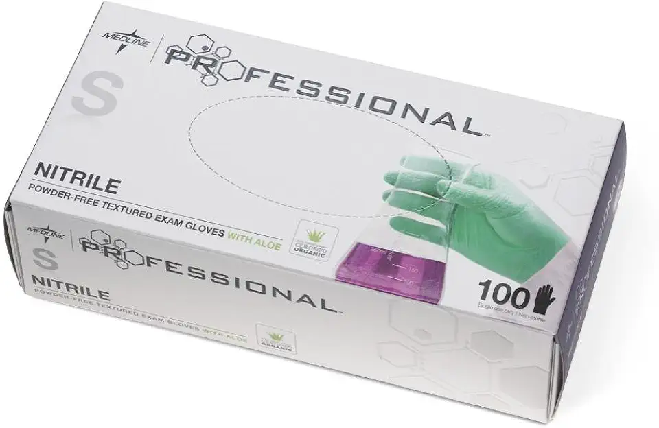 Medline Professional Powder-Free Textured Nitrile Exam Gloves with Aloe Vera, Green, Small - Ideal for Medical Professionals & Home Use, Pack of 1000