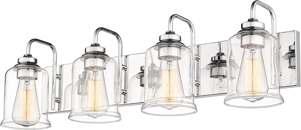 zeyu 4-Light Modern Industrial Chrome Vanity Light, 28.5 Inch Bathroom Sconces Wall Lighting with Clear Glass Shade, ZSL72B-4W CH