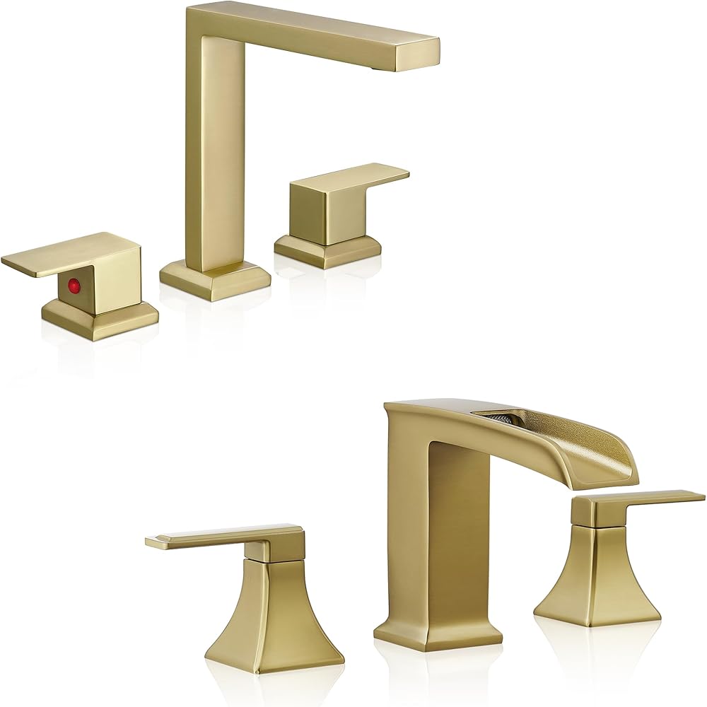 High Flow Gold Bathtub Faucet, Deck Mount Waterfall Bathtub Faucet 3 Hole, Brass Bath Tub Faucet Set 2 Handle 1/2