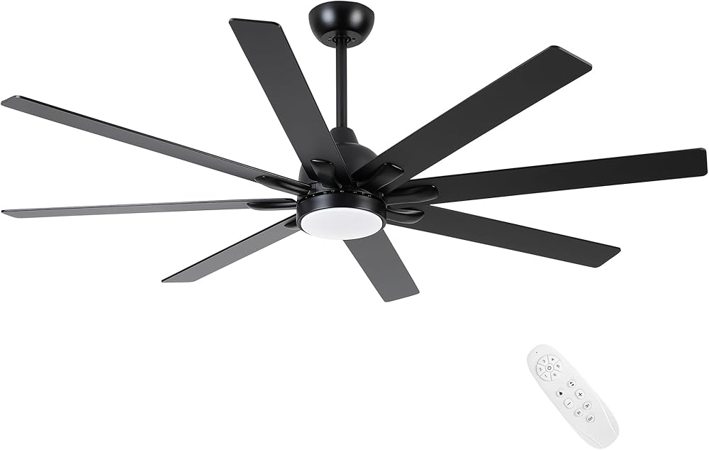 Ceiling Fan With Lights and Remote 62'' Large Black Ceiling Fans Quiet Reversible Noiseless DC Motor Fans 8 Wood Blades Ceiling Fans For Indoor Great Rooms Large Living Room Patio Farmhouse