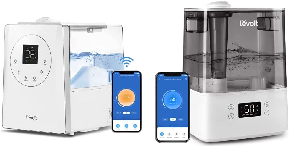 LEVOIT Humidifiers, White & Humidifiers for Bedroom Large Room Home, Smart Wifi Alexa Control, 6L Top Fill Cool Mist, Gray