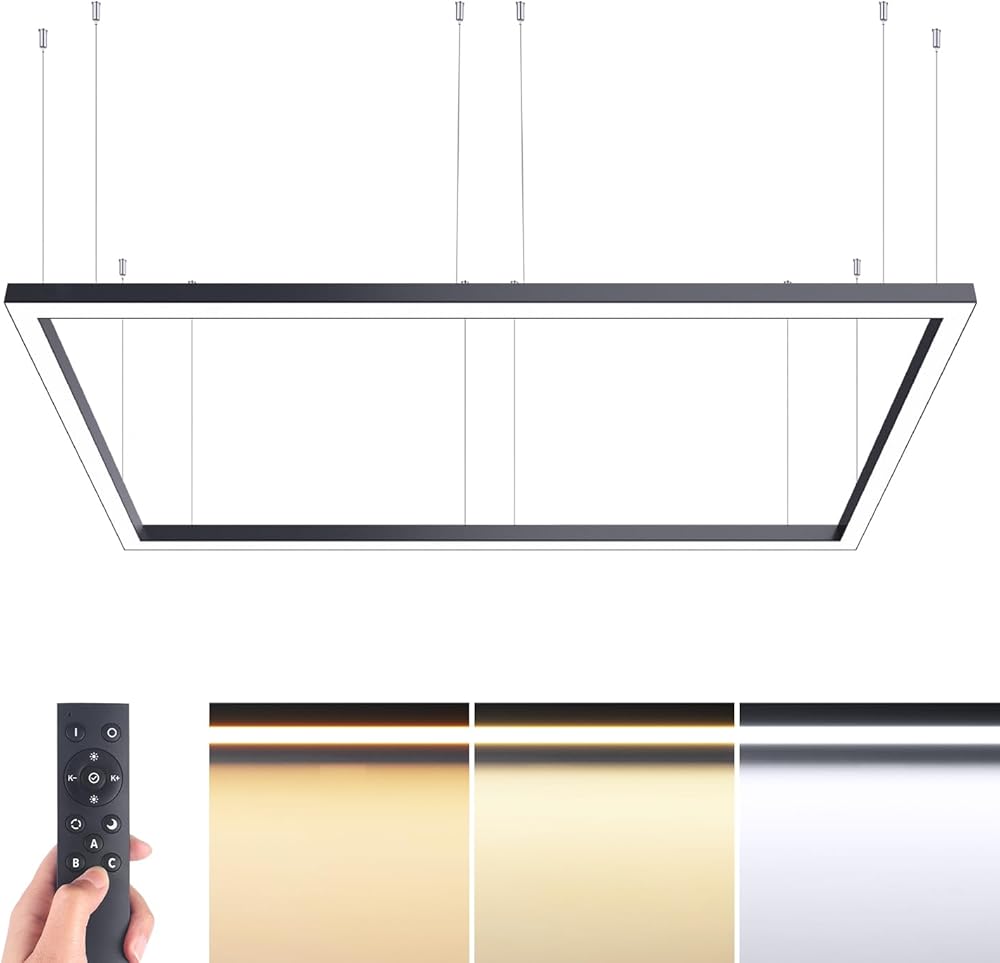 LED Linear Light Fixture, Seamless 9FT X 5FT Rectangle, Linear Pendant Light Strip with Remote Control, Adjustable 3000K-6000K CCT Led Linear Ceiling Light for Office, Garage, Gym