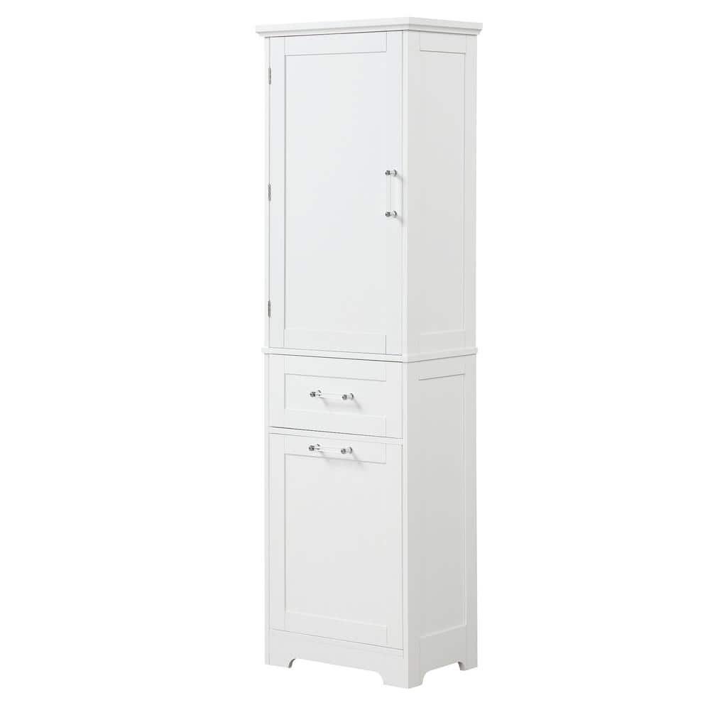 20.00 in. W x 13.00 in. D x 68.10 in. H White Tall Linen Cabinet with 2-Different Size Drawers and Adjustable Shelf