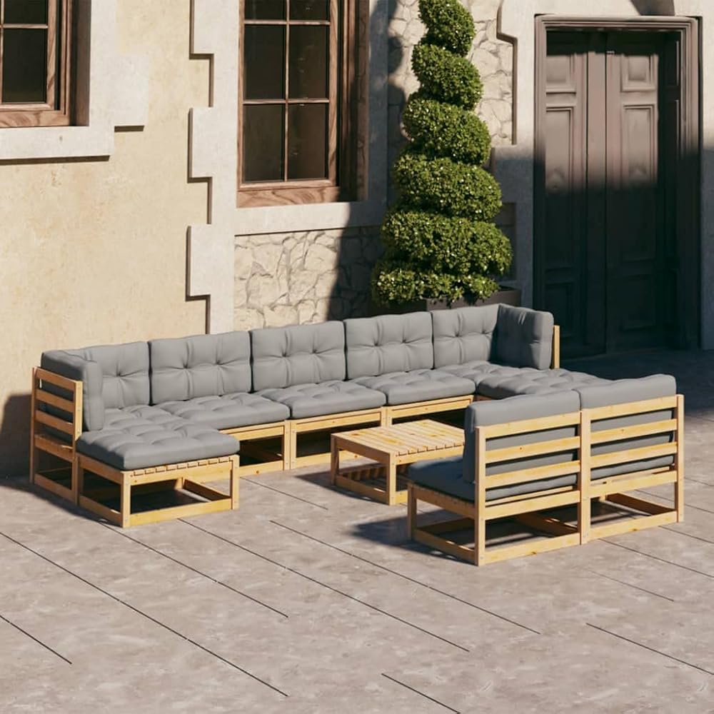 10 Piece Patio Lounge Set with Cushions,Front Porch Furniture,Backyard Furniture,Outdoor Sectional Sofa Conversation Set,for Yard, Patio, Garden, Poolside, Balcony, Solid Pinewood