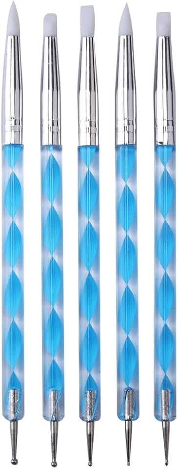 5pcs/Set Nail Art End Gel Silicone Carving Emboss Build Brush Rhinestone Picking Dotting Pen Manicure Tool(D)