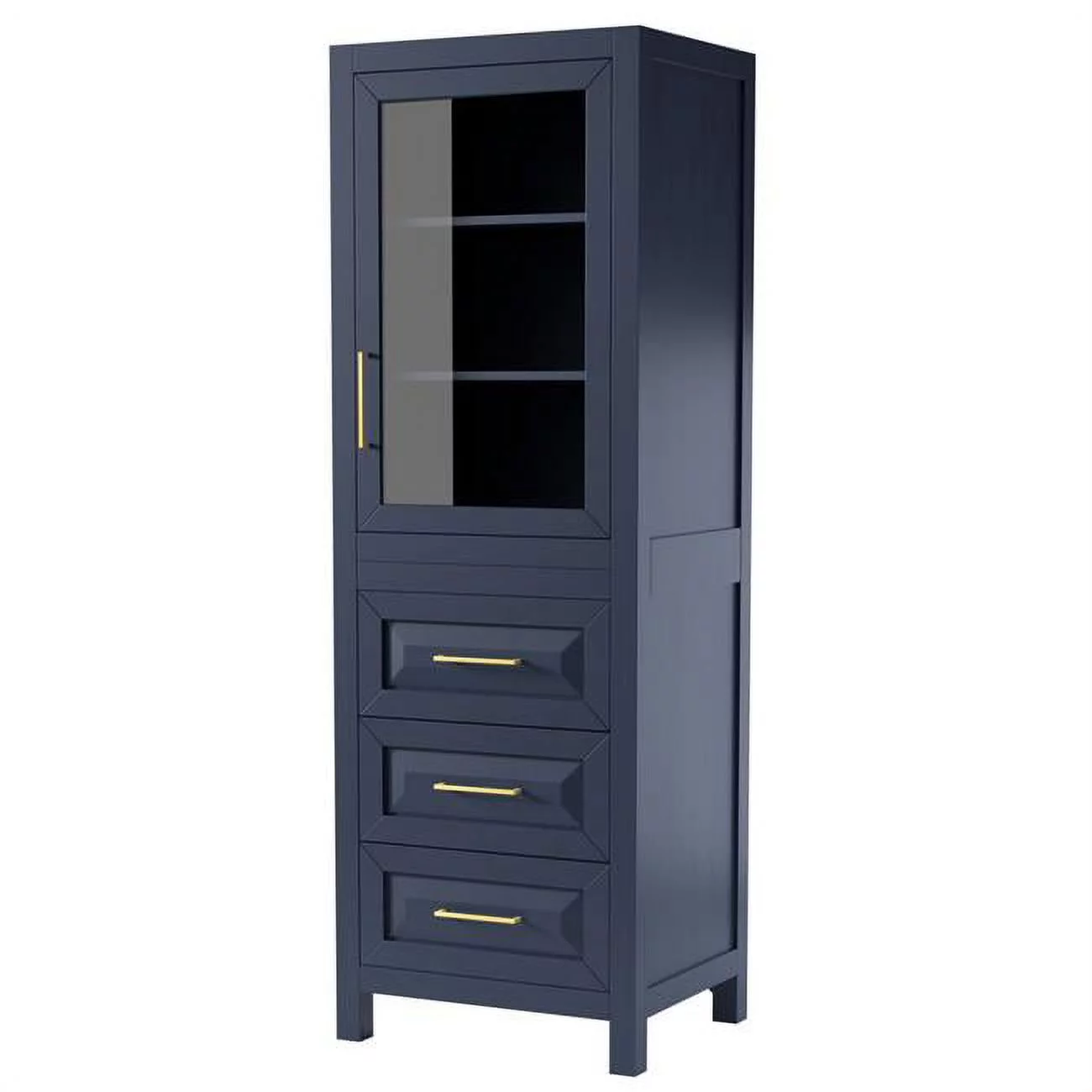 Wyndham Collection Daria 3-drawer Wood Linen Tower Cabinet in Blue/Gold