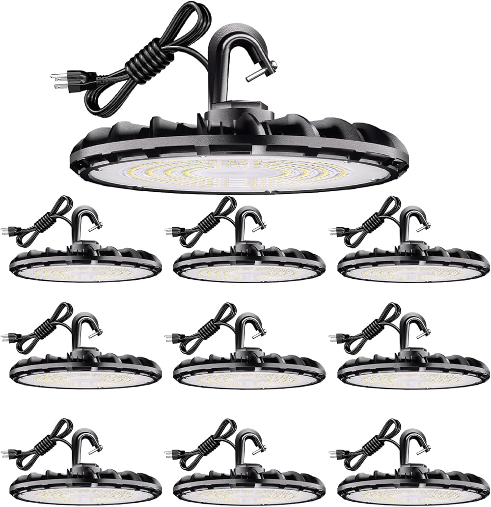 100W UFO LED High Bay Light, UL Listed Commercial Bay Lighting, 5000K Daylight High Bay Led Light with US Plug, IP65 Commercial Light for Factory Warehouse Shop, 10 Pack