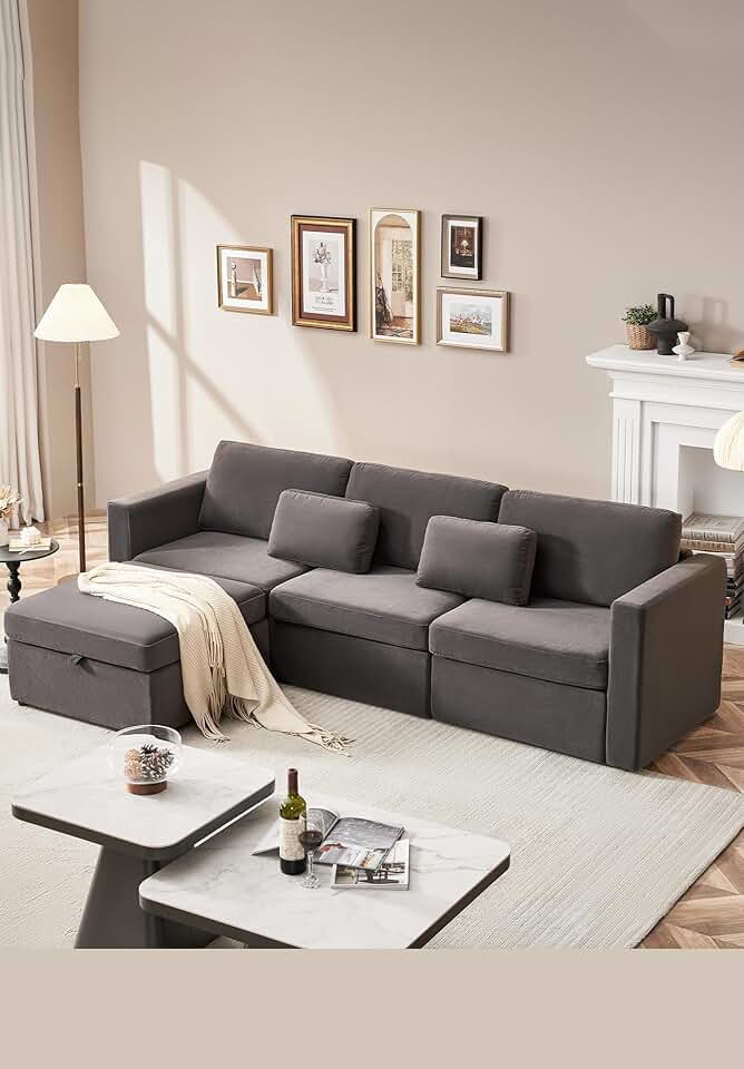 Oversized Modular Sectional Sofa, Convertible L Shaped Corner Couch with Storage Ottoman, 4 Seater Sleeper Sofa&Couch with Detachable Cushions and Reversible Chaise Lounge for Living Room Office
