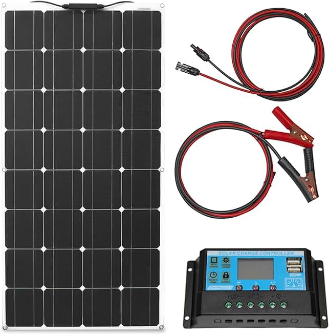 AIZYR Flexible Solar Panel with 10A/20A Solar Regulator Cable - 100W Mono Bendable Solar Panels Charger for RV Boat Cabin Van Car