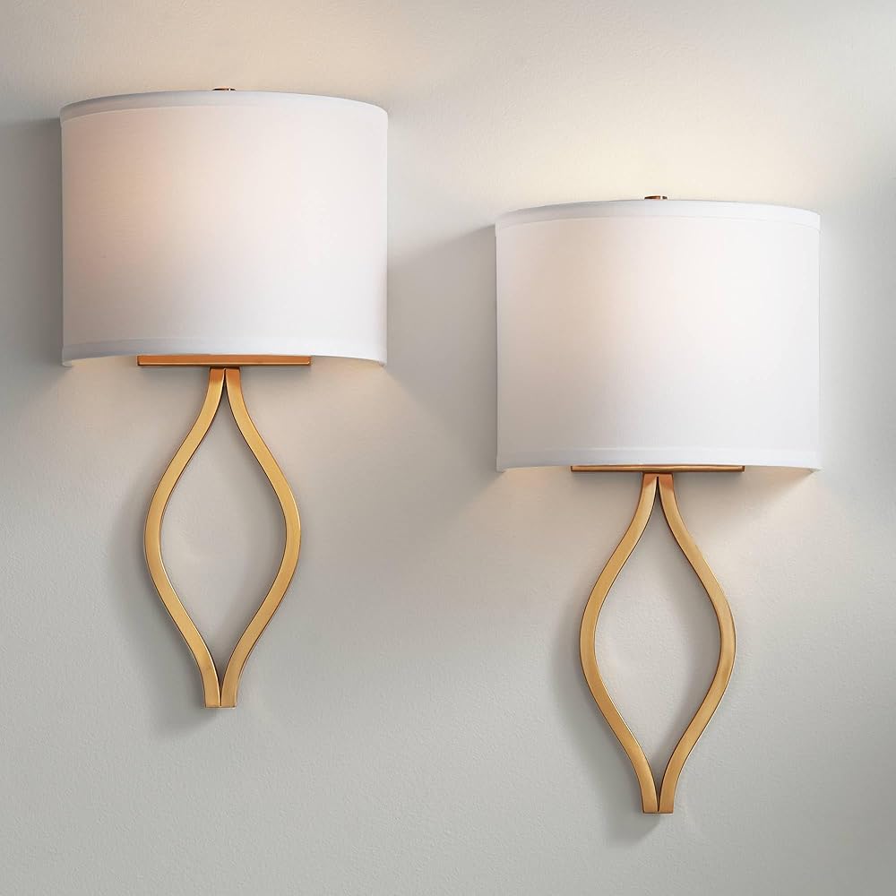 Possini Euro Design Sian Modern Wall Light Sconces Set of 2 Warm Brass Gold Hardwired 10