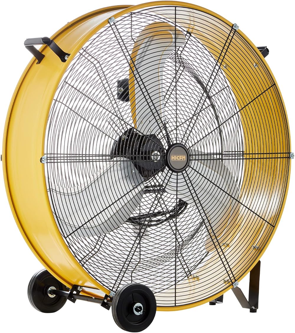 13000 CFM 30 inch Heavy Duty High Velocity Barrel Floor Drum Fan With Powerful 1/3HP Motor, 9ft Cord, 5in Solid Wheels for Workshop, Garage, Commercial or Industrial rooms - UL Safety Listed