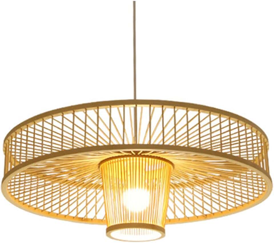 1-Head Bamboo Weaving Light, Southeast Asia Style Hanging Lamp, with Wicker Basket Lampshade, Dining Room Ceiling Lighting Fixture, for Kitchen Island Dining Table Bar Chandelier/19.7In
