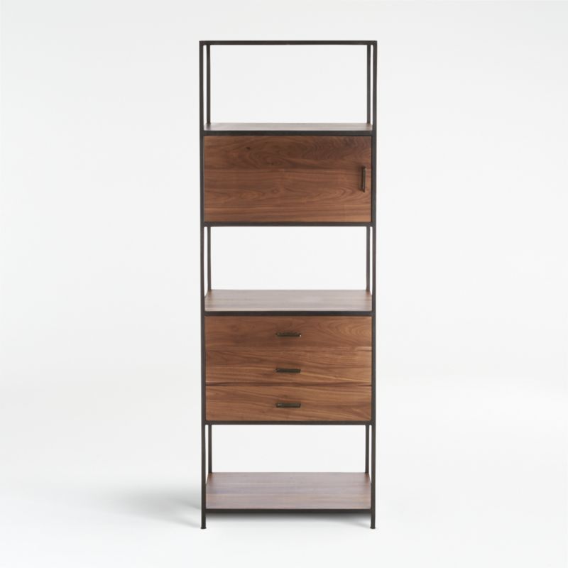 Knox Black Trim and Walnut Tall Storage Bookshelf