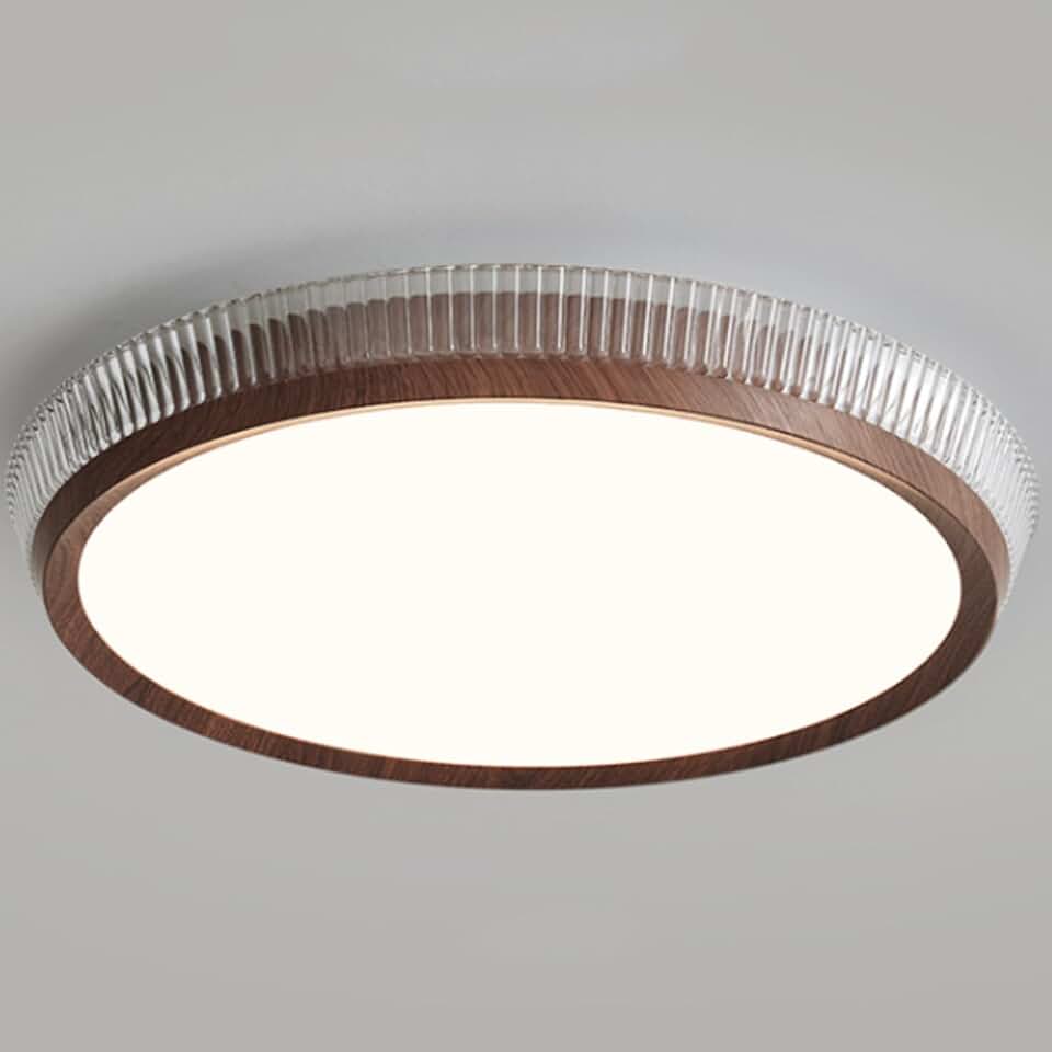 Modern Round Led Ceiling Light Fixtures,Iron Art Water Transfer Wood Grain Ceiling Lamps,Light Fixture for Bedroom Living Room Dining Room Bathroom/Brown/Medium