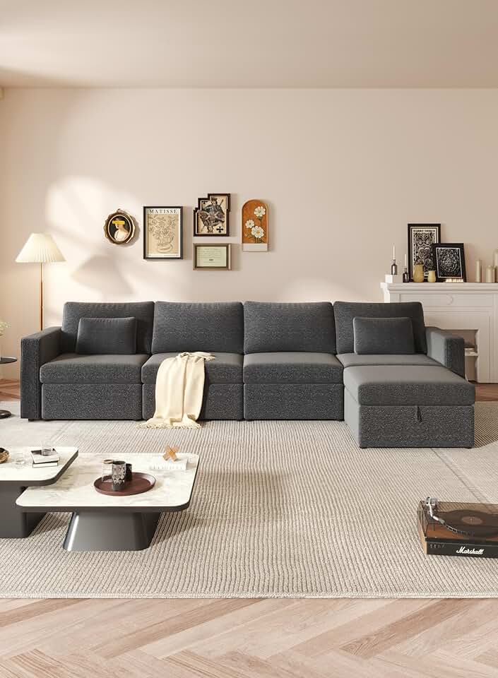 Eafurn Free Combination Oversized Modular Sectional Sofa Sleeper Couch, 6 Seater Chenille Upholstered Convertible Corner Sofa&Couch with Movable Ottoman and Storage for Living Room Apartment