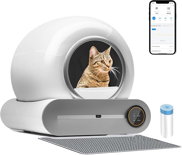 Upgraded Automatic Cat Litter Box, Self Cleaning Cat Litter Box 65L Extra Large Capacity Cleaning Robot, APP Control/Odor Removal/Safety Protection/Low Noise Litter Box for Multiple Cats
