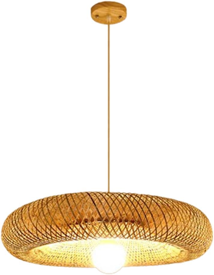 Bamboo Pendant Light,Hand-Woven Rattan Hanging Light,Large Suspended Chandelier for Kitchen Island Living Room Dining Room Wicker Hanging Lamp（40cm/50cm/60cm）
