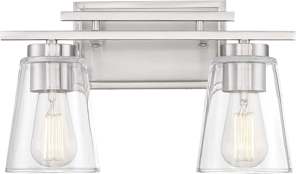 Savoy House 8-1020-2-SN Calhoun 2-Light Bathroom Vanity Light in a Satin Nickel Finish with Clear Glass (15