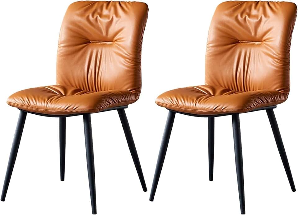 Dining Chairs Kitchen Chairs Soft Comfortable Durable Leisure Chair Modern Set of 2 Pu Leather Upholstered with Black Metal Legs Armless Chairs Vanity Living Room Multipurpose Vanity Chair/Ora