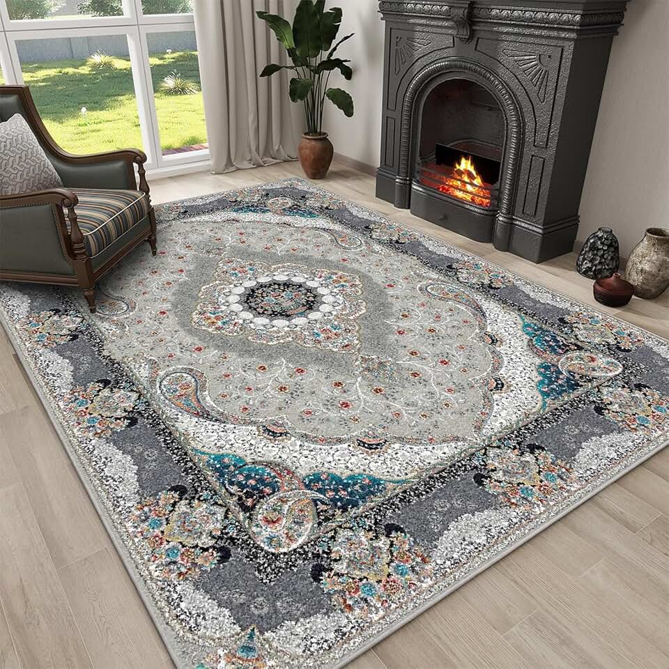 Vintage 5x8ft/60x96in/150x240cm Washable Area Rug -Medallion Boho Stylish Indoor Rug for Living, Dining or Bedroom - Lightweight Carpet with Non-Slip Backing - Foldable - Red