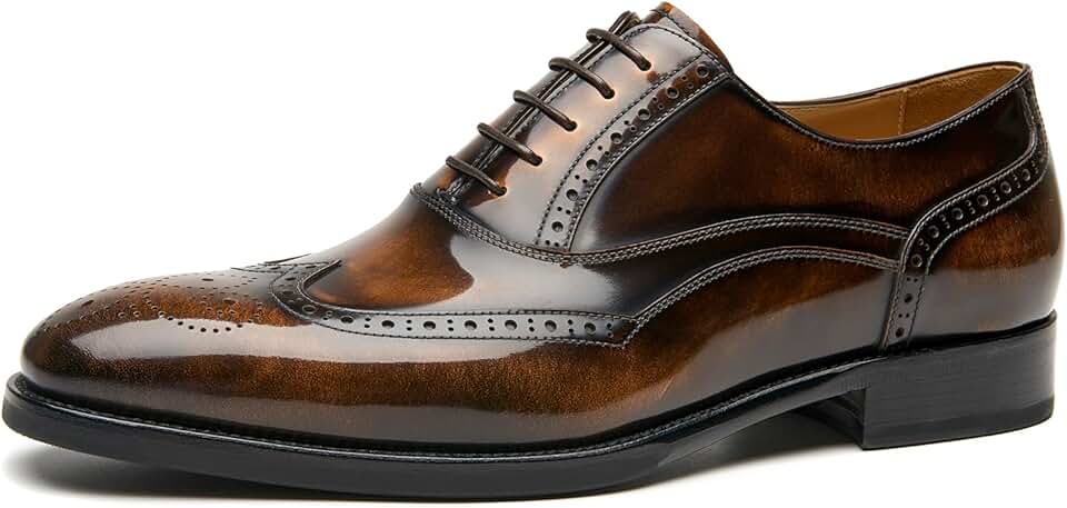 BEAU TODAY Oxfords Dress Shoes for Men Genuine Leather Brogue Oxford Shoes Lace Up Wedding Dress Shoes Mens Formal Business Mens Wingtip Shoes