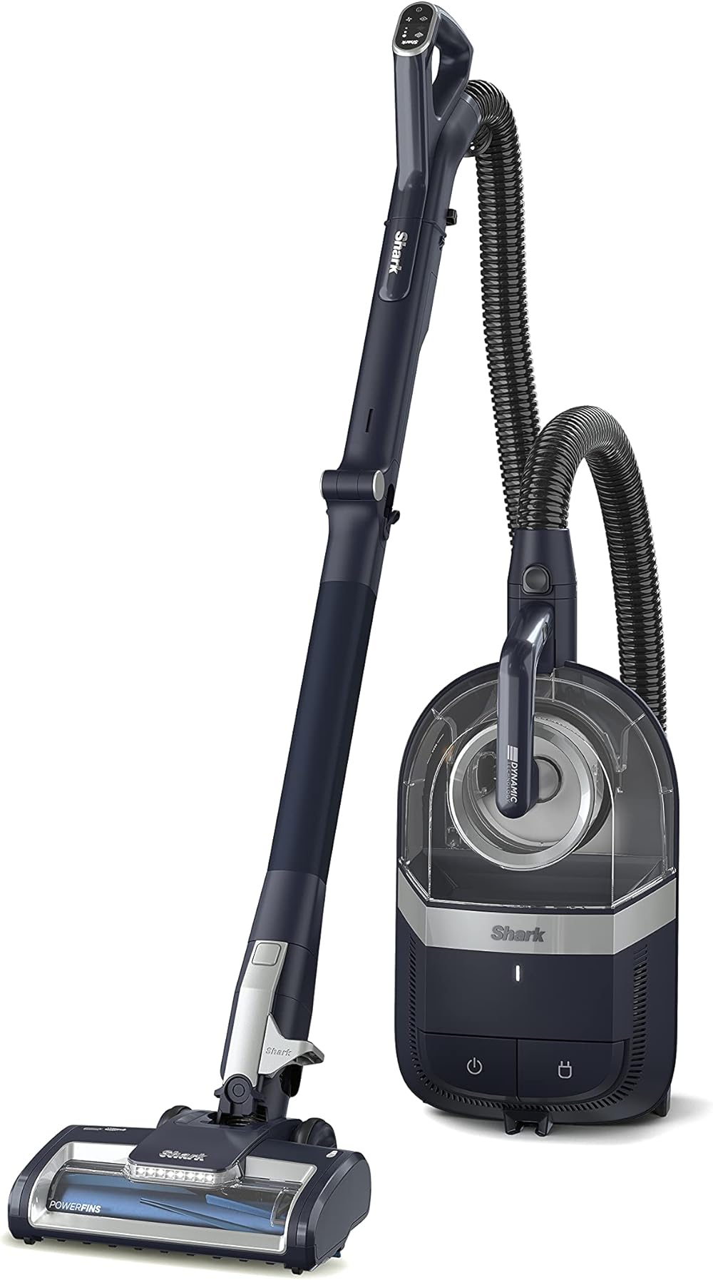 Shark CZ351 Pet Canister Vacuum, Bagless, Corded with Self-Cleaning Brushroll & PowerFins, Navy & Silver (Renewed)