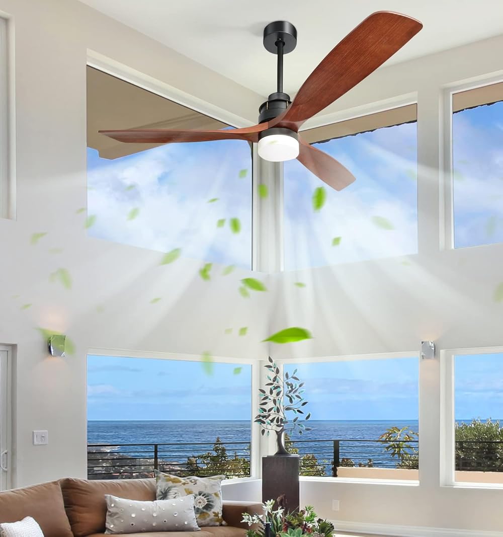 Sofucor 60 Inch Ceiling Fan With Lights Remote Control,Modern 3 Wood Blade Ceiling Fans Reversible Silent DC Motor Outdoor Patios Farmhouse Bedroom
