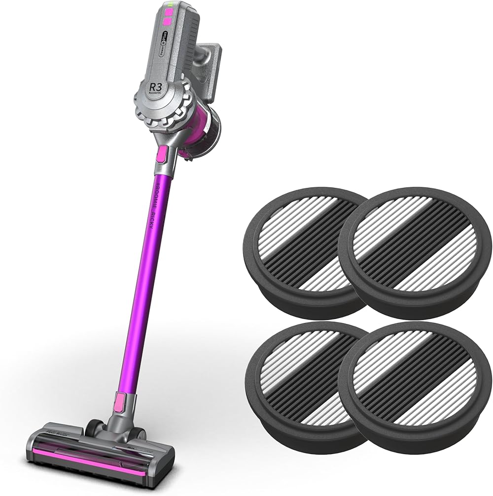 Roomie Tec Ricky Cordless Vacuum Cleaner, Brushless Motor, Lightweight - 2 in 1 Handheld and Upgrade Stick Vacuum with Powerful Suction for Hardwood Floor, Carpet, Pet Hair Bundle original filter