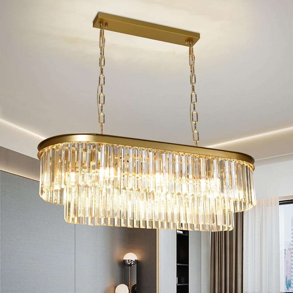 Depuley Gold Linear Crystal Chandelier for Dining Room, 31