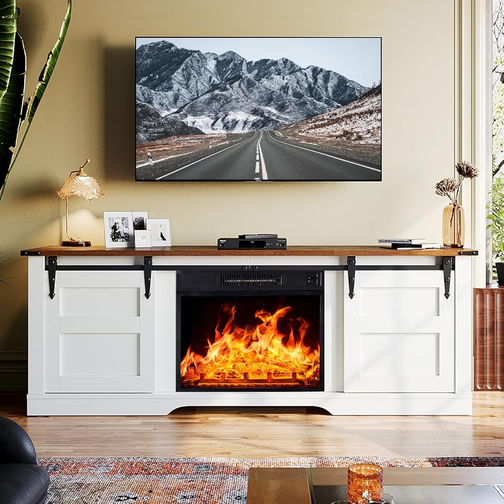 oneinmil Fireplace TV Stand with 18” Electric Fireplace, 58” TV Console Stand for TVs Up to 65