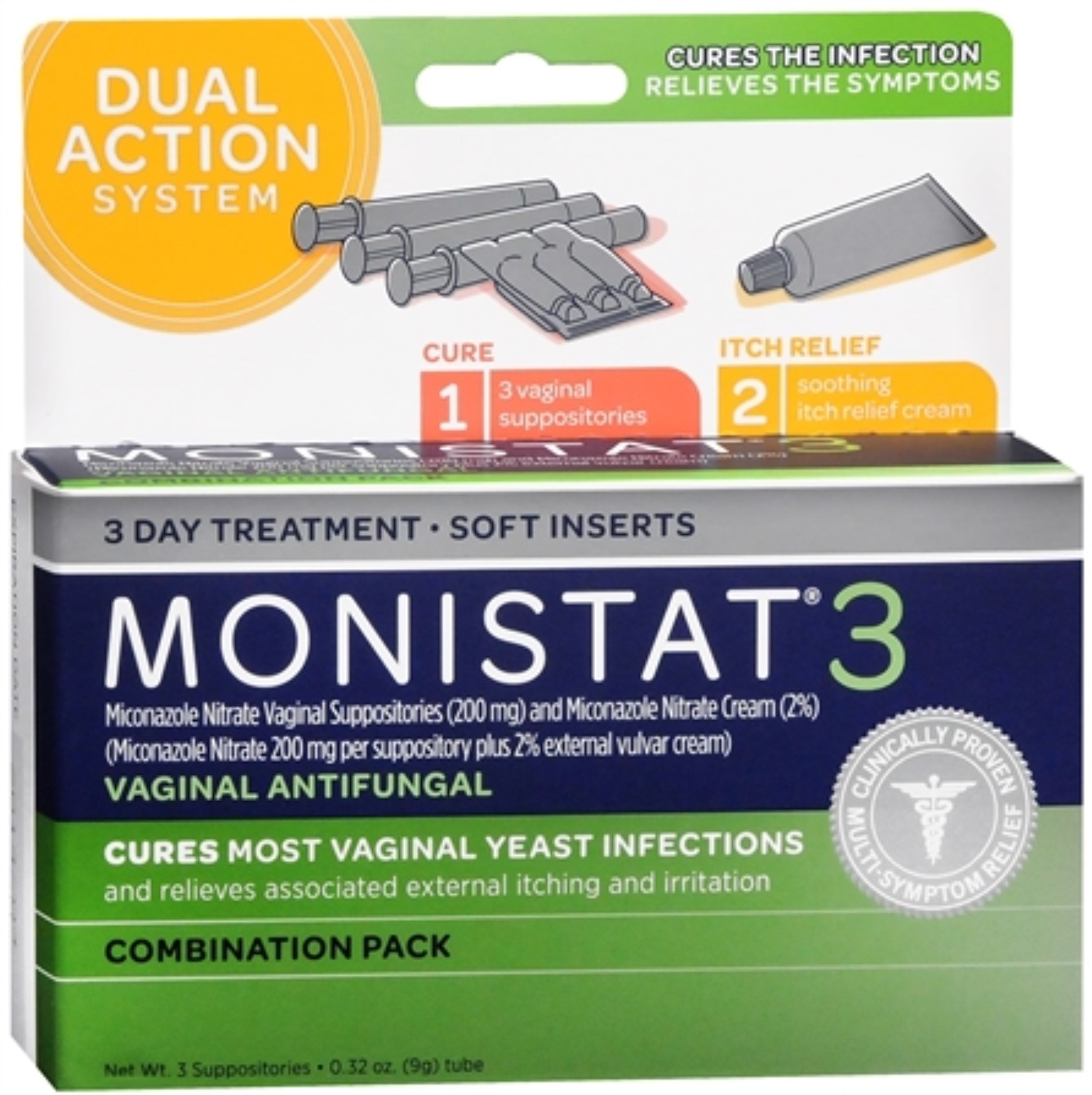 MONISTAT 3 Combination Pack Disposable Applicators 3 Each (Pack of 4)