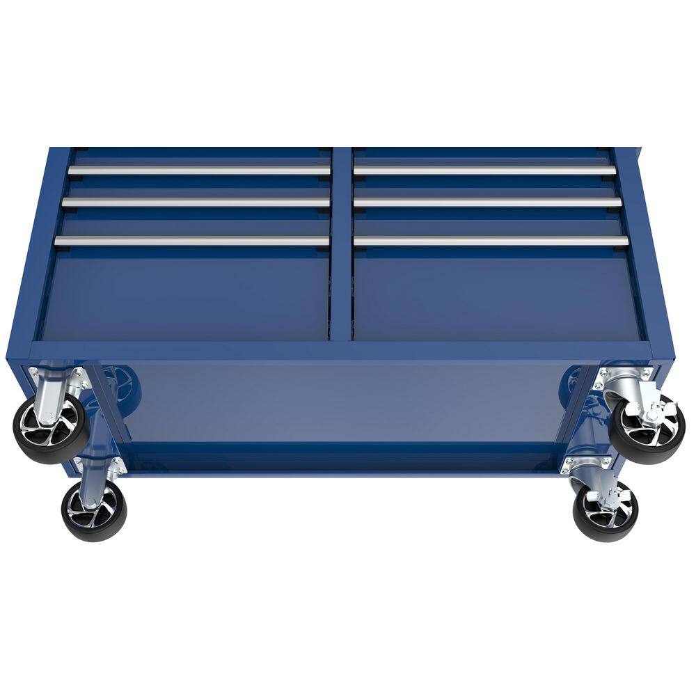 Husky H46X18MWC9BLU 46 in. W x 18 in. D 9-Drawer Gloss Blue Mobile Workbench Cabinet with Solid Wood Top