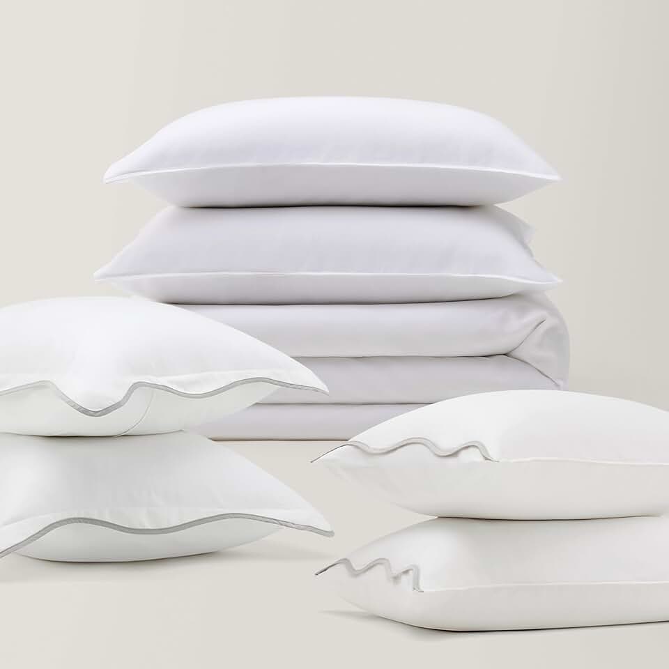 Double Stitch Cotton Tencel Duvet Cover Set and Scalloped Cotton Tencel Pillowcases and Scalloped Cotton Tencel Euro Shams, King,1 Duvet Cover, 106