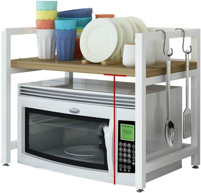 JF-XUAN Kitchen Shelf Microwave Oven Stand Kitchen Shelf 2 Tier Wooden Storage Rack Microwave Rack Shelf Kitchen Counter Shelf Kitchen Baker's Rack (Color : White, Size : 57X50X40CM)