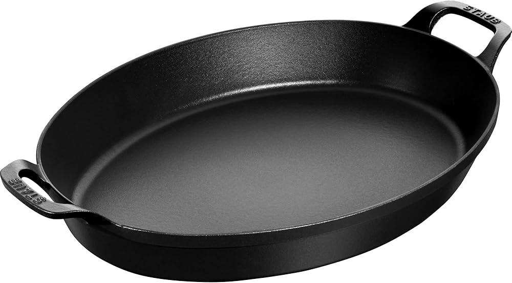 Staub Cast Iron 14.5-inch X 11.2-inch Oval Baking Dish - Matte Black, Made in France