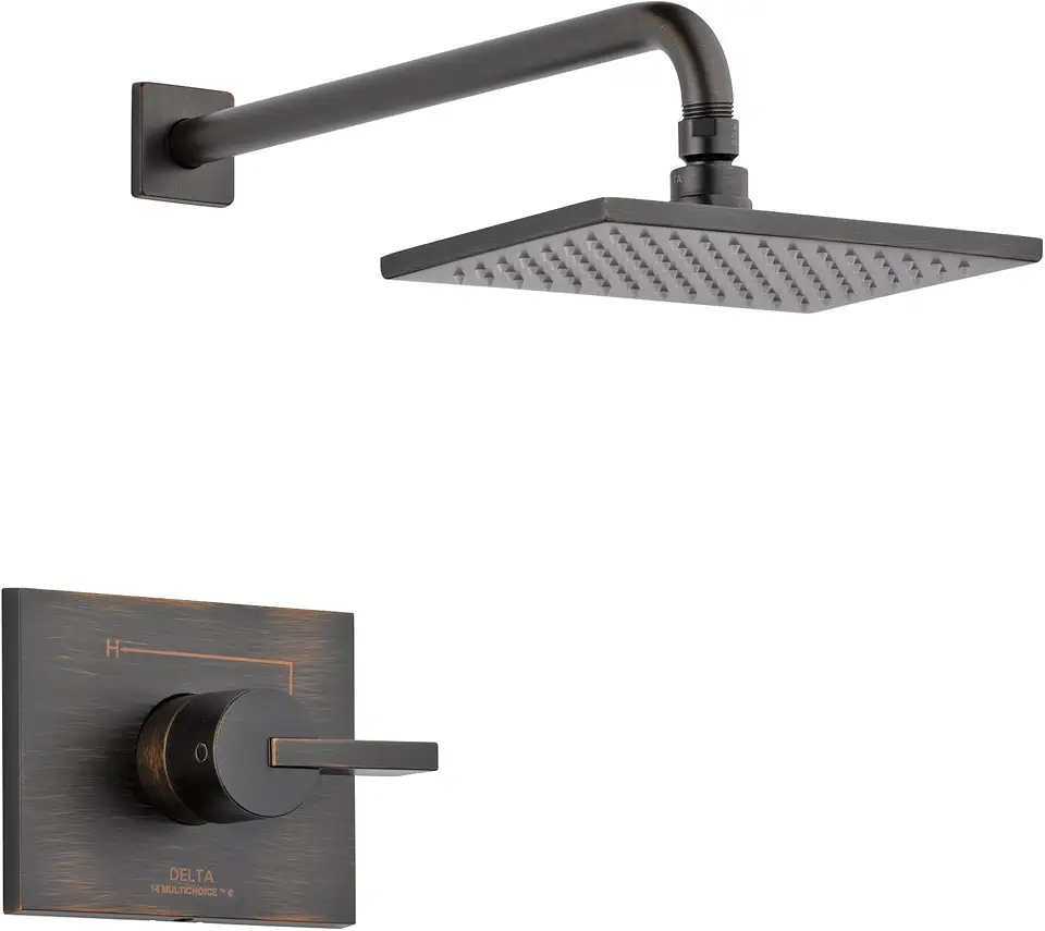 Delta Faucet Vero 14 Series Single-Function Shower Faucet Set, Rain Shower Head, Oil Rubbed Bronze Shower Faucet, Shower Handle, Delta Shower Trim Kit, Venetian Bronze T14253-RB (Valve Not Included)