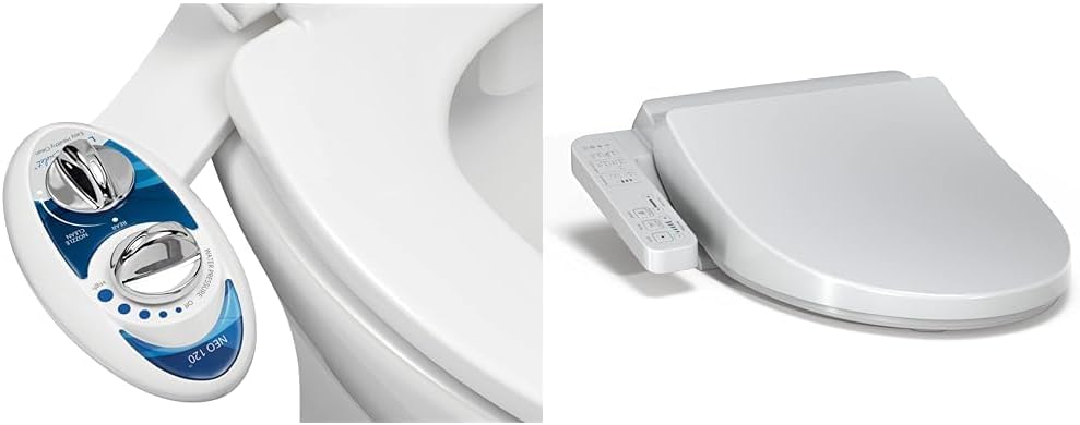 LUXE Bidet and TOTO WASHLET A2 Bidet Toilet Seats Bundle (Blue, Cotton White)