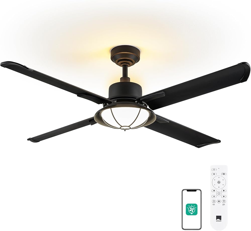 Orison 52'' Ceiling Fan with Light, 4 Aluminum Blades, Backlit Ambient Light, Brushed Black