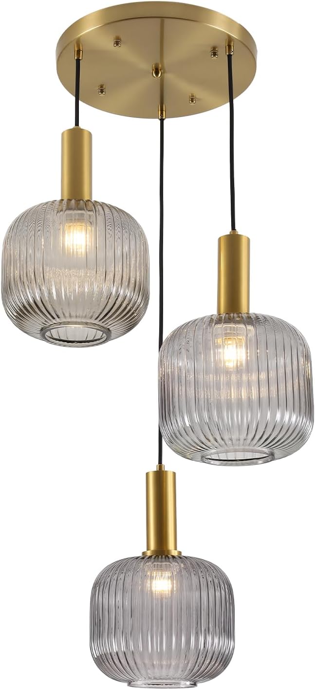 BOKT Modern Smokey Gray Glass Globe Pendant Light Adjustable 3-Light Cluster Pendant Lights Open Glass Kitchen Island Pendant Chandelier Vintage Multi Light Pendant Lighting Cluster Chandeliers