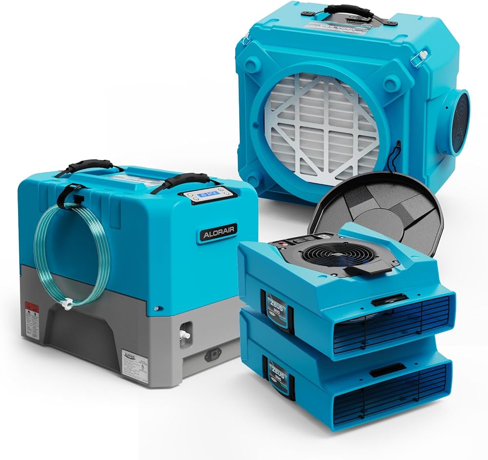 ALORAIR 1 x Commercial Dehumidifier, 2 x Air Movers and 1 x Air Scrubber Combo Package, Water Damage Restoration Equipment, Blue