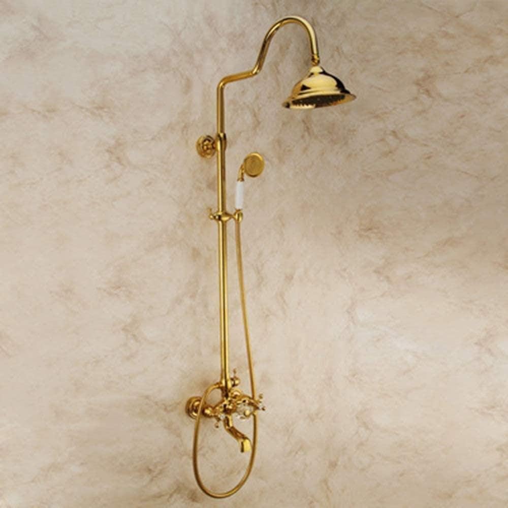 Bathtub Shower Systems All-Copper Gold-Plated Shower Set Antique Shower Set All-Copper Hot and Cold Shower Head Fixed Showerheads Bathroom Fixtures
